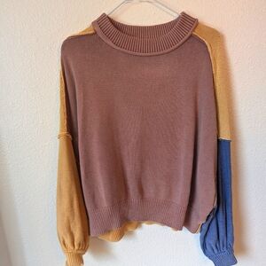 Urban Outfitters Oversized Big Sleeve Mod Sweater. Mauve, Blue and Mustard